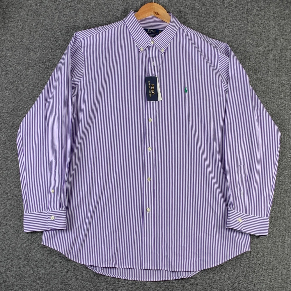 Polo Ralph Lauren Shirt Men 2XL Poplin Stretch Classic Fit Striped Purple NEW